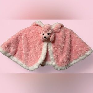 Pink Plush Poodle Hooded Baby Cape Coat | Faux Fur Winter Poncho | 6–18M
